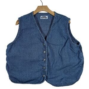 Y2K Fore Warned Lattice Textured Patterned Denim Vest Size XL
